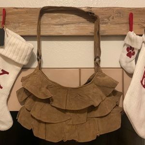 Vintage Lizden Genuine Brown Leather Ruffle Purse